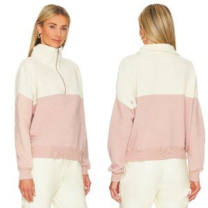 NEW REVOLVE colorblock Fleece Half Zip Pullover Color Block Rose/White Wash